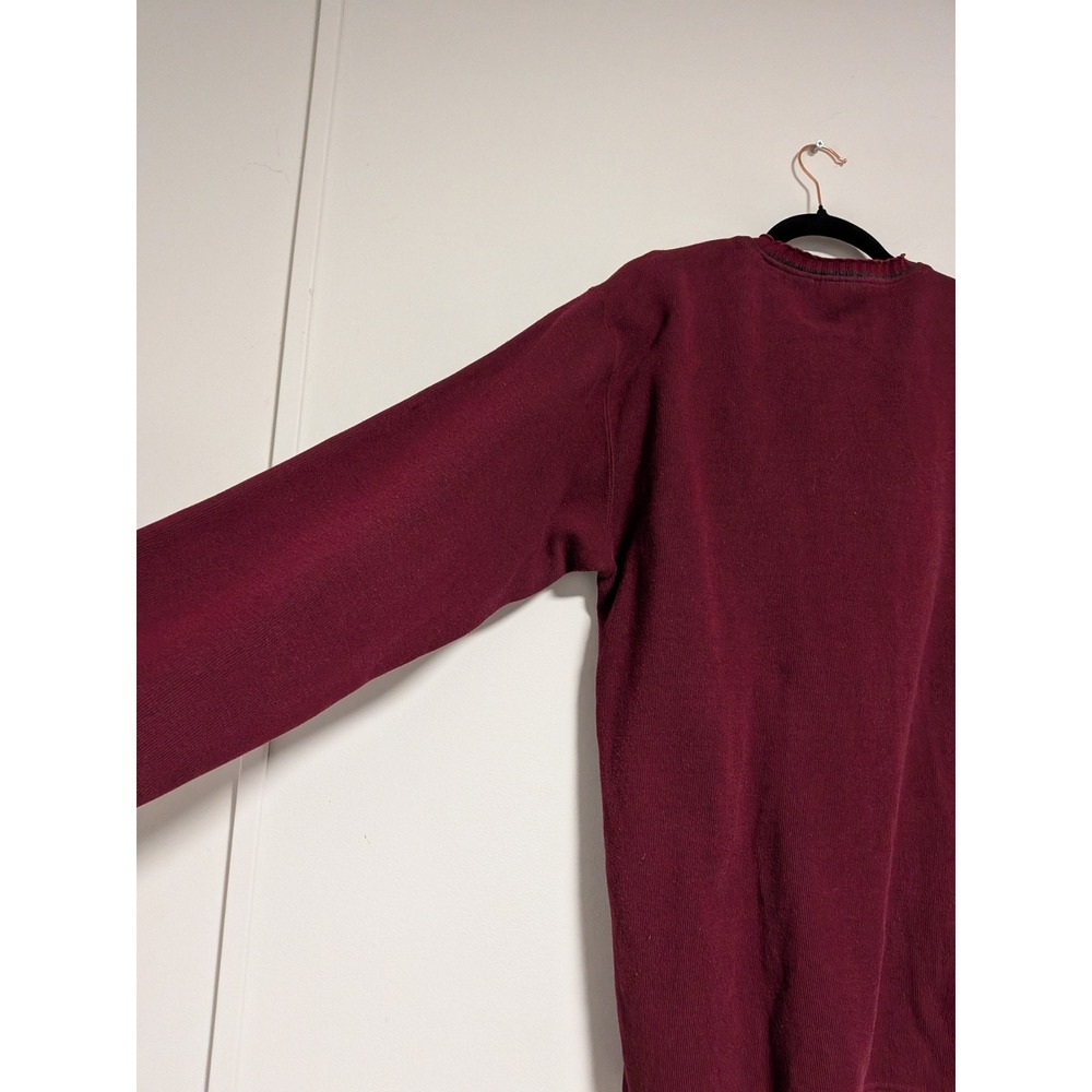 Van Heusen Mens Small Burgundy Ribbed Cotton Long Sleeve‎ Shirt Grey Stripe Crew - Picture 8 of 12